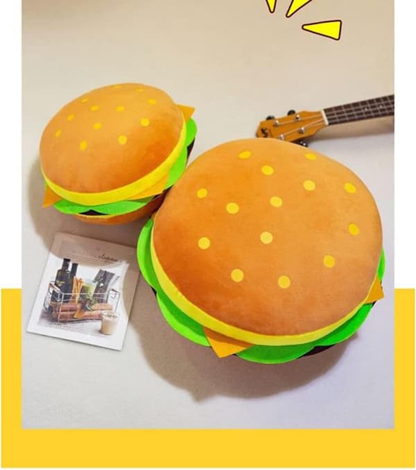 Hamburgerkudde, soffa hamburger ländryggskudde 3D plyschmat