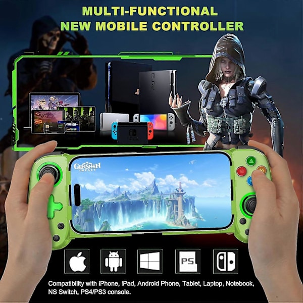 Trådlös spelkontroll för mobiltelefon Android iOS för PS4 Switch (Grön)
