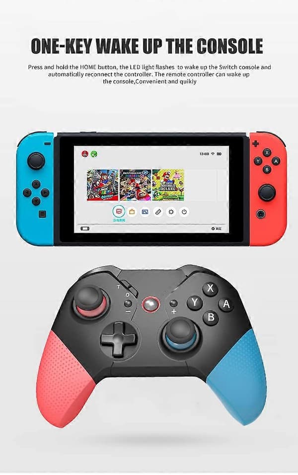 Trådlös Switch-handkontroll Kompatibel med PC/iOS/Android/Lite/OLED, Programmerbara bakre knappar, Layout av ABXY kan ändras (Blå-Röd)