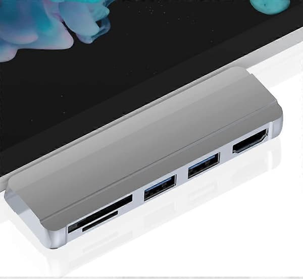 För Surface Pro 6 5 4 Hub med 4K HDMI-kompatibel USB 3.0 TF-kortplats (Silver)
