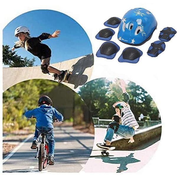 Skyddsset för barn, inlinesåkning, skyddsutrustning, knäskydd, armbågsskydd, handledsskydd, set - blå