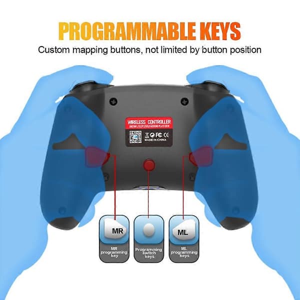 Trådlös Switch-handkontroll Kompatibel med PC/iOS/Android/Lite/OLED, Programmerbara bakre knappar, Justerbar Turbo-funktion/Vibration (Spräckt svart)