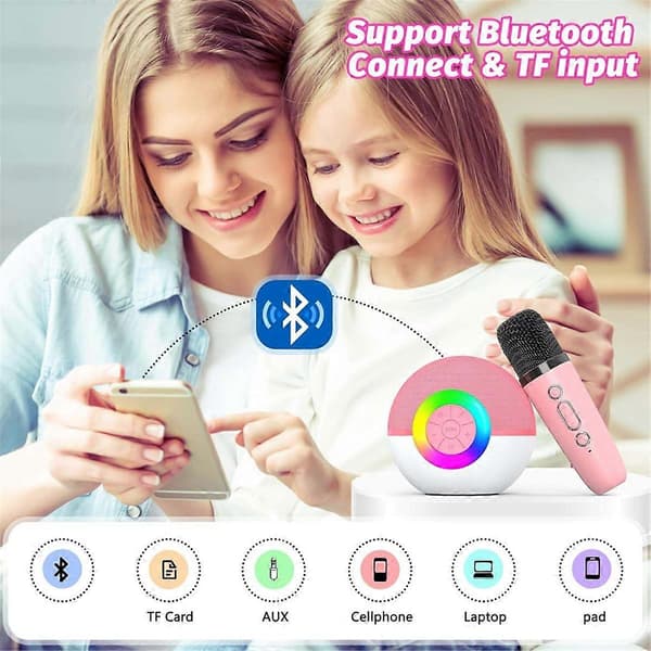 Mini Karaoke Maskin med 2 Mikrofoner, Bluetooth Mikrofon Leksaker, C