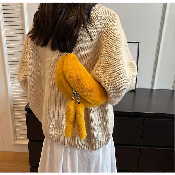 Dam Midjeväska Mångsidig Fluffig Crossbody Väska Höst Vinter Handväska (Gul)