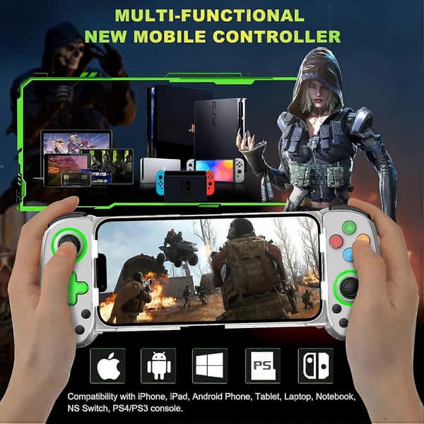 Trådlös spelkontroll för mobiltelefon Android iOS för PS4 Switch (Vit)