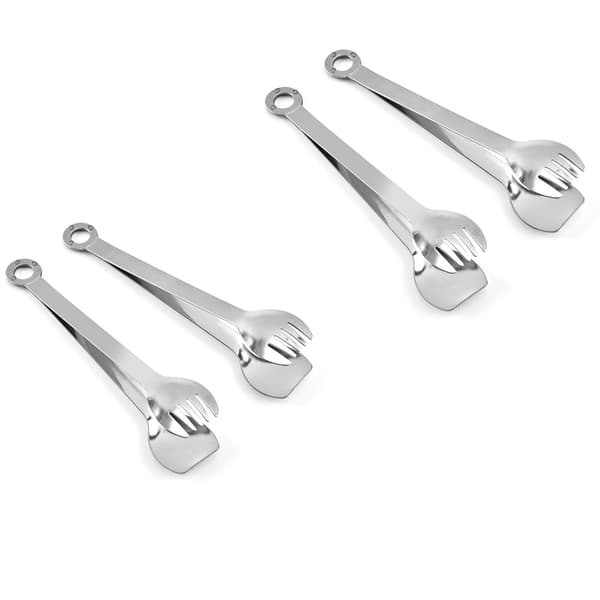 Mini aptitretare tänger, rostfritt stål set om 4, guldpläterade serveringstänger, 15 cm, silver
