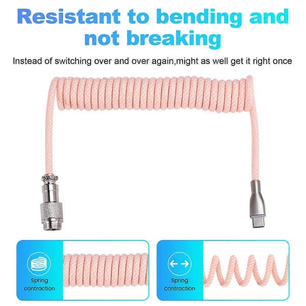 USB C Spiralvriden Tangentbordskabel Flätad Mekanisk Tangentbordskabel E