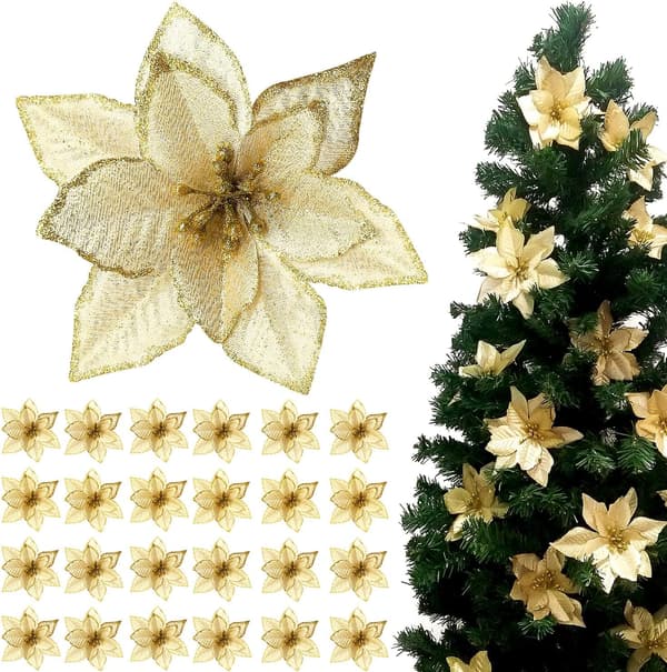 24 Julglitter Julstjärneblommor, Konstgjorda C