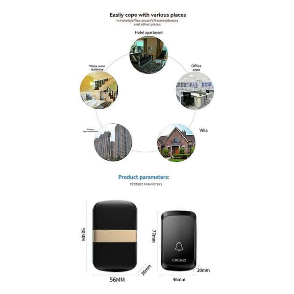 Trådlös Smart Dörrklocka, 300m Räckvidd Smart Dörrklocka, EU-kontakt