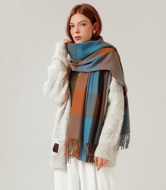 Randig pläd sjal höst och vinter scarf - mörkblå orkidé