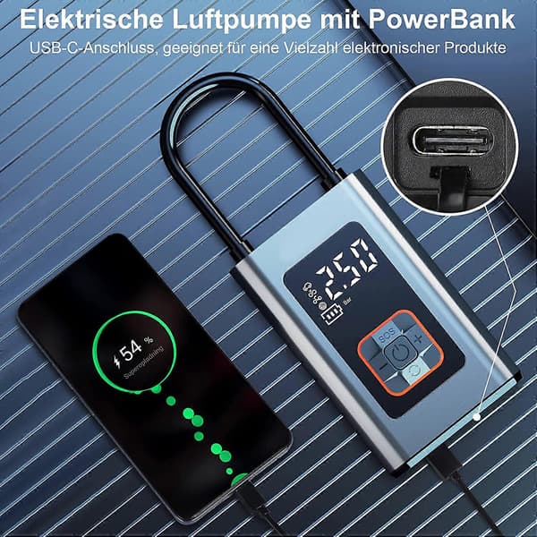 Däckpump Batteri Bärbar Luftkompressor 140Psi Däckpump Med LCD Digital Display Luftpump