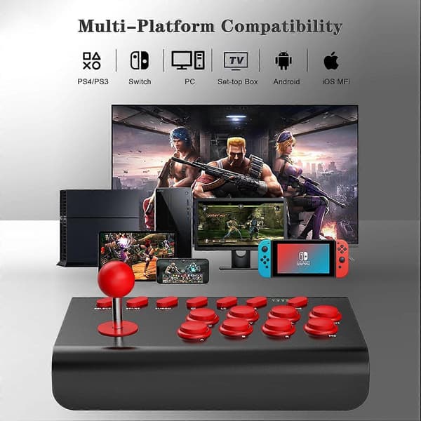 Joystick Kontroller 3-lägesanslutning för PS4/PS3/Xbox One/Switch (Svart Röd)