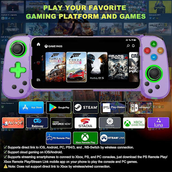 Trådlös spelkontroll för mobiltelefon Android iOS för PS4 Switch (Lila)