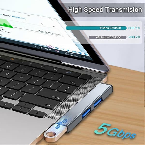 3 i 1 USB HUB Typ C HUB OTG Expansionsdocka för PC Laptop (Grå Typ C Till 3USB)