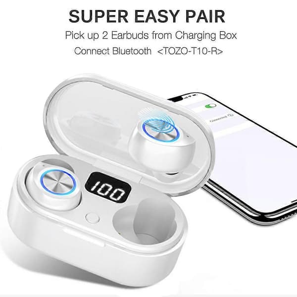 Trådlösa hörlurar Bluetooth 5.0 med 500Mah laddningsfodral - Vit