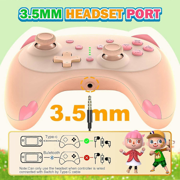 Kompatibel med Switch Controller, Bluetooth Tecknad Kattunge Nintendo Switch Controllers Trådlös, Kawaii Ljus Switch Gaming PC Controller (Rosa)