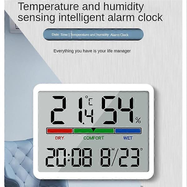 Digital Väckarklocka Temperatur- och Luftfuktighetsmätare Klocka Hushåll-B