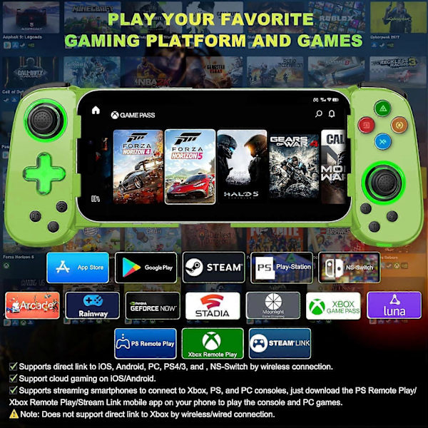 Trådlös spelkontroll för mobiltelefon Android iOS för PS4 Switch (Grön)