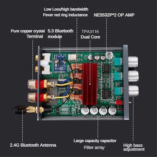 HIFI TPA3116 Bluetooth 5.3 Digital Effektförstärkare DC 12v-24V
