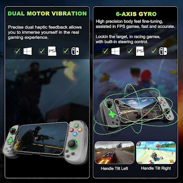 Trådlös spelkontroll för mobiltelefon Android iOS för PS4 Switch (Grön)