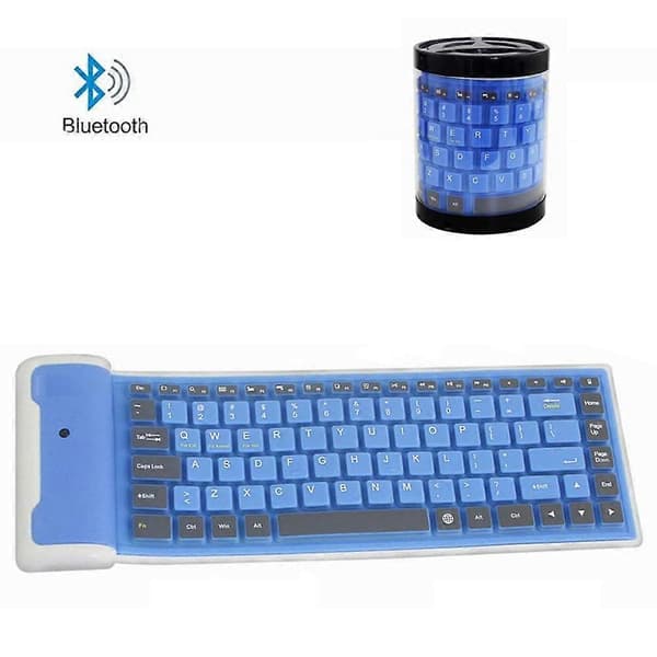 Tangentbord|6113-Trådlöst Bluetooth Vattentätt Vikbart Silikontangentbord-Blå
