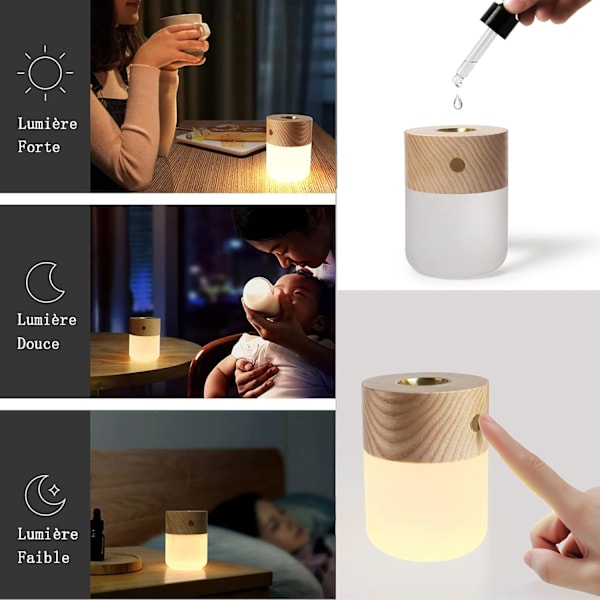 LED Aromaterapi Lampa Eterisk Olja Diffuser Trä Justerbar