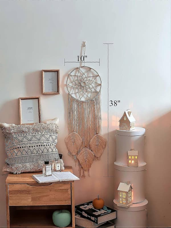 Enmolove Drömfångare Makramé Väggbonad Boho Drömfångare Väggdekor Indian Stor
