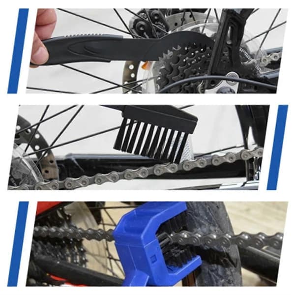 Röda motorcykel- och cykelkedjeborstar