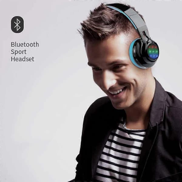 Bluetooth Hörlurar Lyser Upp Vikbara Stero Trådlösa Hörlurar Blå