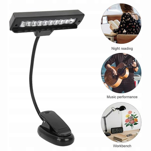 LED-lampa med klämma, perfekt för att läsa böcker