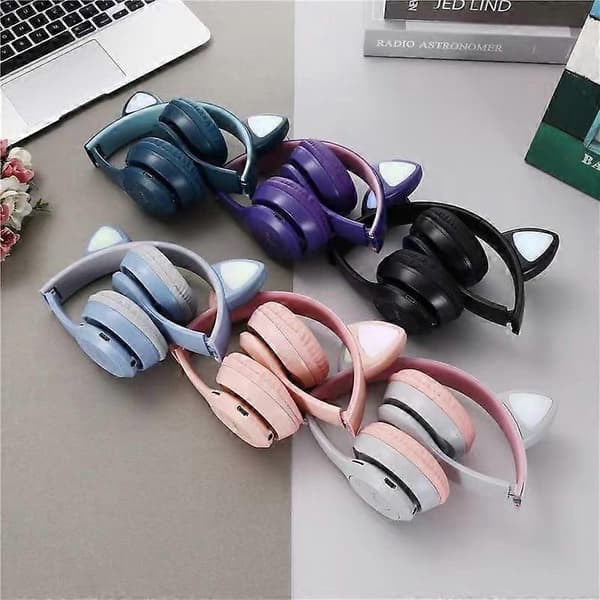 Gaming Headset Kat Öra Over-Ear Hörlurar Stereo Bas för PC Telefon (Rosa)