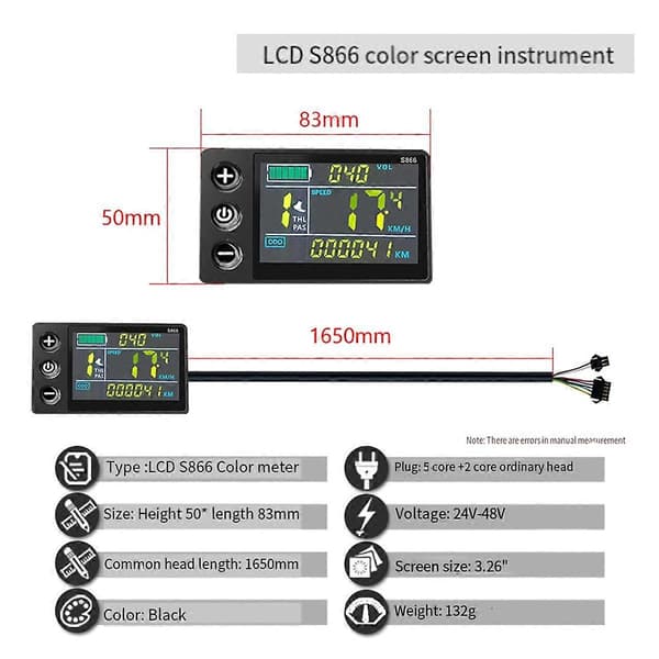 Cykel LED S866 Display Panel 40A Sinusvåg Kontroller Borstlös