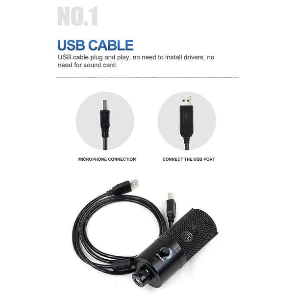 USB Kondensatormikrofon med Mini Stativ och Förstärkningsratt