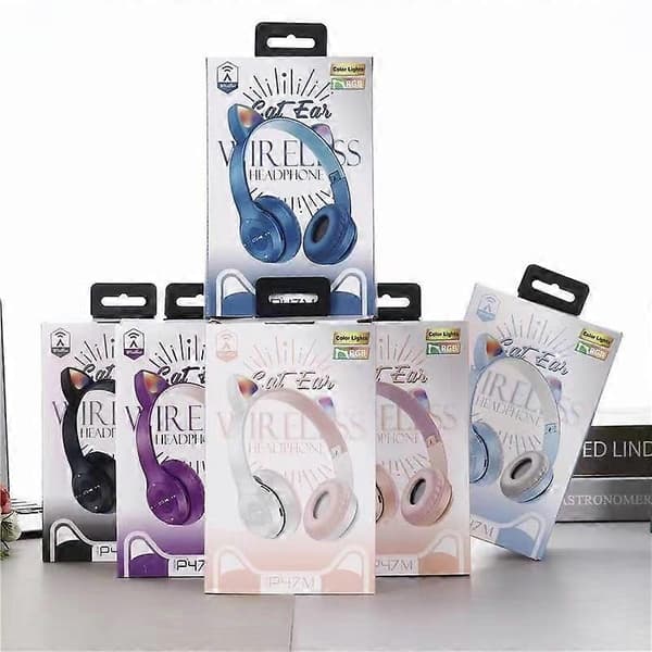 Gaming Headset Kat Öra Over-Ear Hörlurar Stereo Bas för PC Telefon (Rosa)