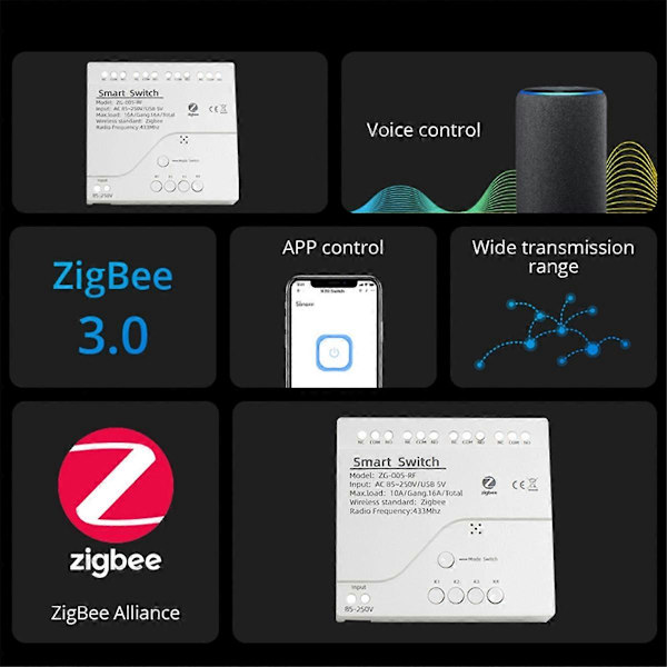 Tuya Zigbee 4 CH Smart Switch Sensor Passiv Torr Kontakt AC85-250V