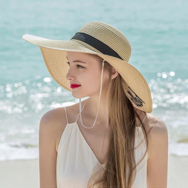 Funky Dam Bold Kursiv Broderad Justerbar Strand Solhatt-Khaki