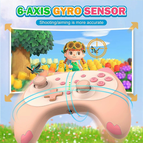 Kompatibel med Switch Controller, Bluetooth Tecknad Kattunge Nintendo Switch Controllers Trådlös, Kawaii Ljus Switch Gaming PC Controller (Rosa)
