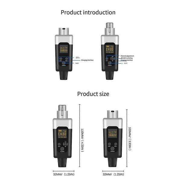 XLR Trådlöst Mikrofonsystem för 48V Kapacitiv Mikrofon 1 till 2