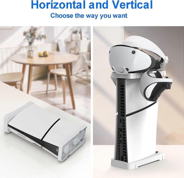Horisontellt Vertikalt Ställ för PS5 Slim Disc&Digital Edition Konsol (Vit)