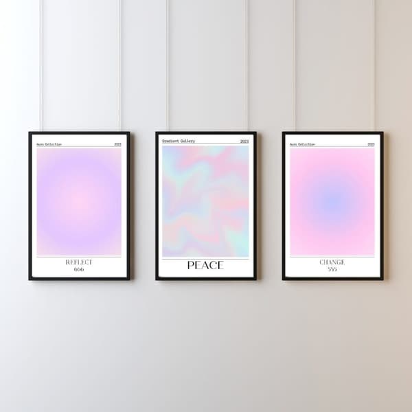 3-pack posters i mjuka pastelltoner Peace Reflect Change