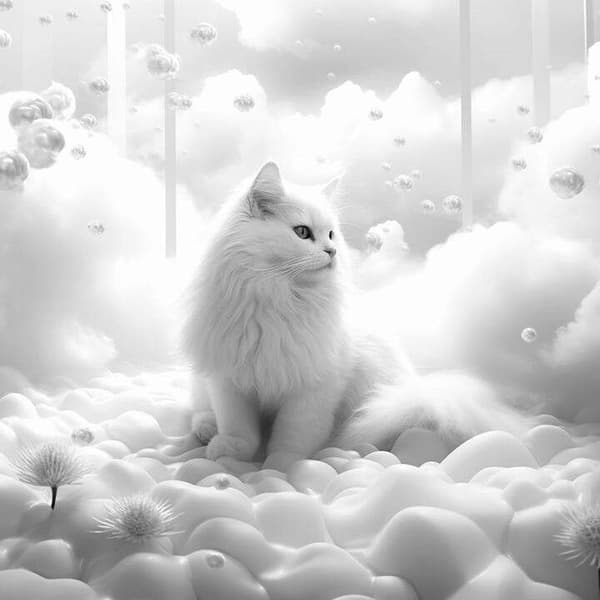 Vit Katt Affisch 40×50 CM