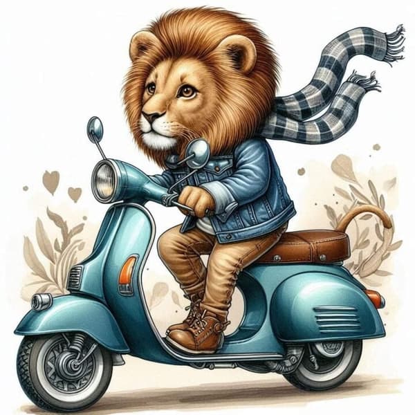 Djur på Moped Affisch A2