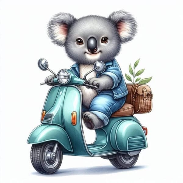 Djur på Moped Affisch A3