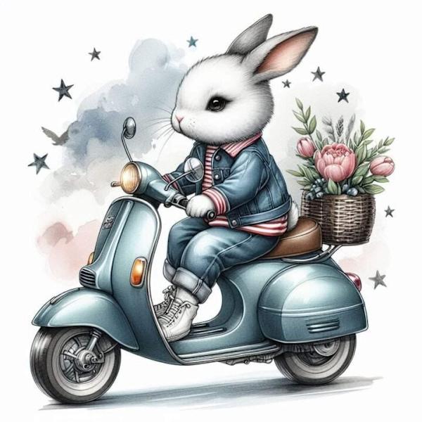Djur på Moped Affisch A3