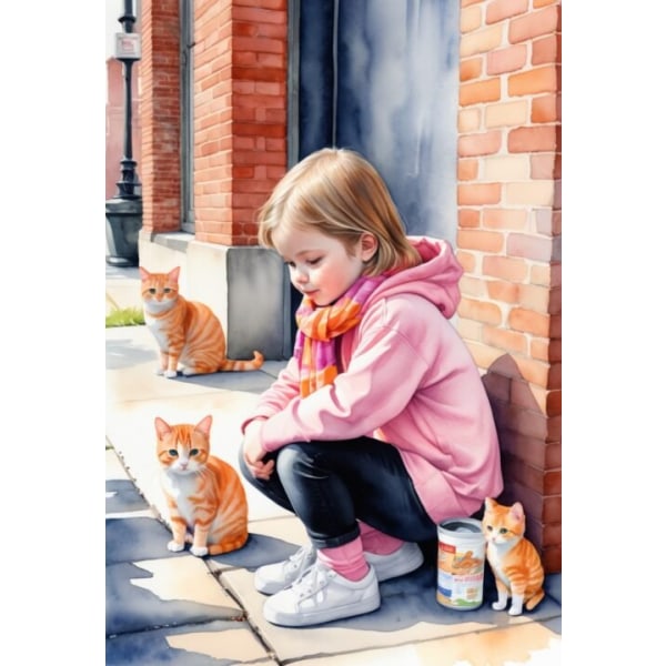 3st Barnrum Söt tjej Sitter med Katter Affisch 21×30 CM