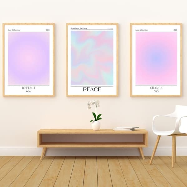 3-pack posters i mjuka pastelltoner Peace Reflect Change