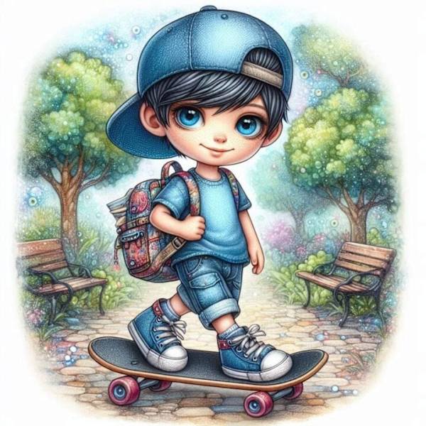 Barn med skateboard A4