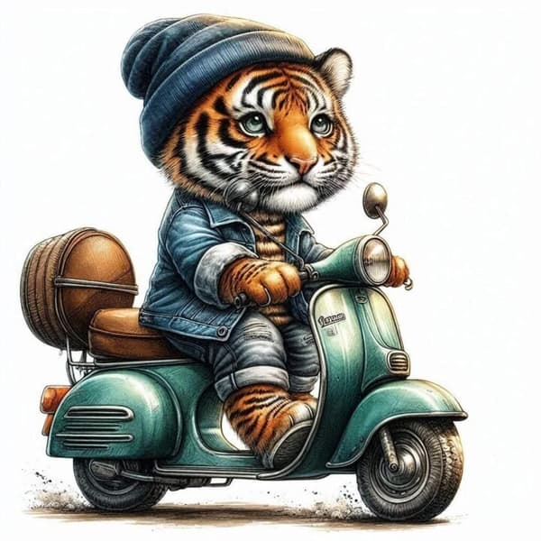 Djur på Moped Affisch A3