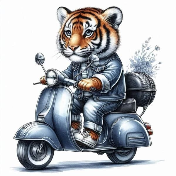 Djur på Moped Affisch A3