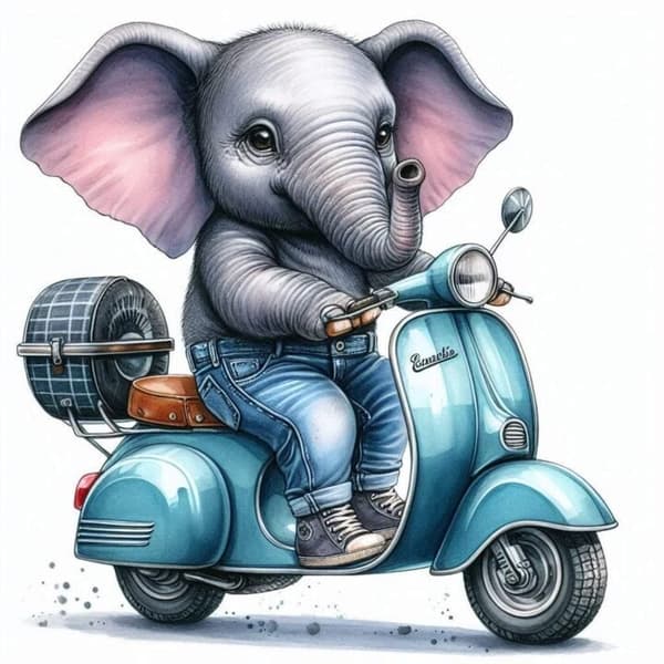 Djur på Moped Affisch A2